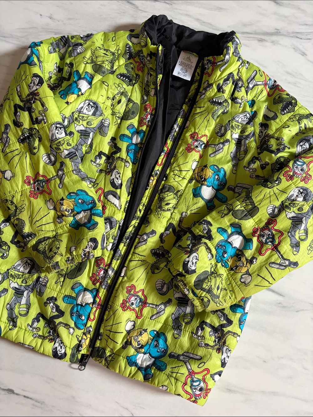 Disney Toy Story Lime Green Cartoon Print Puffer Jacket